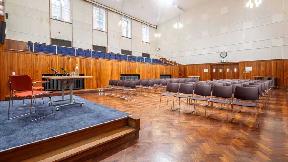 Main Hall set up theatre style for a conference